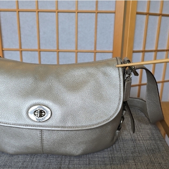 Coach Metallic Leather Flap Duffle Bag - Picture 10 of 13